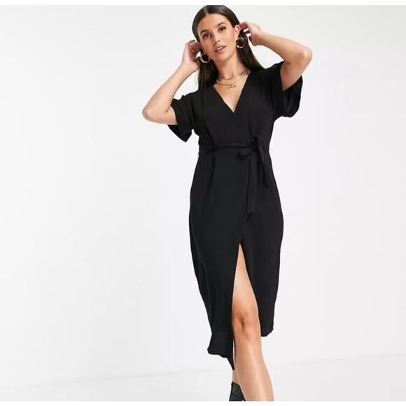 ASOS Design Wrap Midi Dress Black Size 8 - Picture 1 of 6